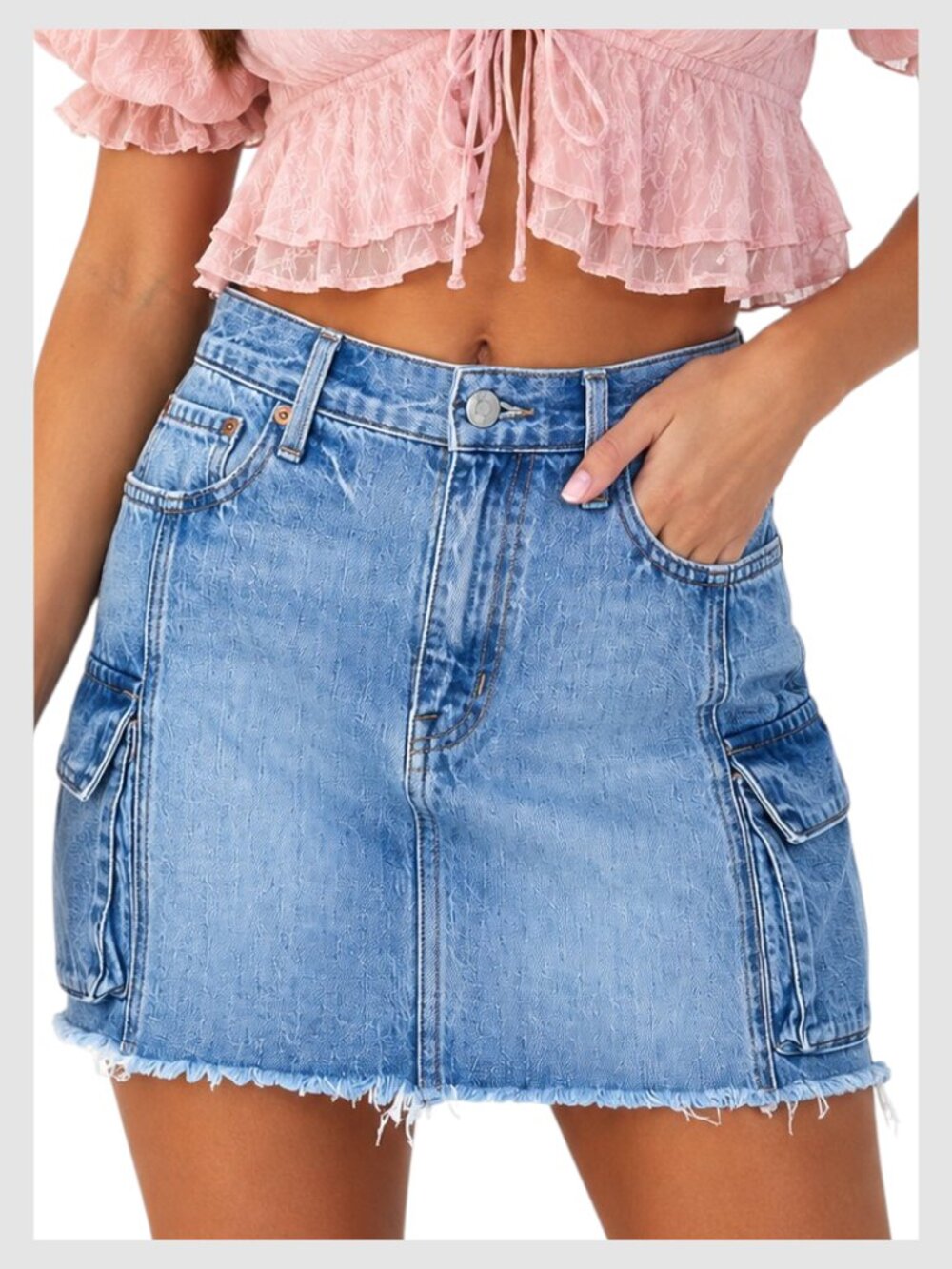 Pistola Light Blue Denim Cargo Mini Skirt Size 25 XS